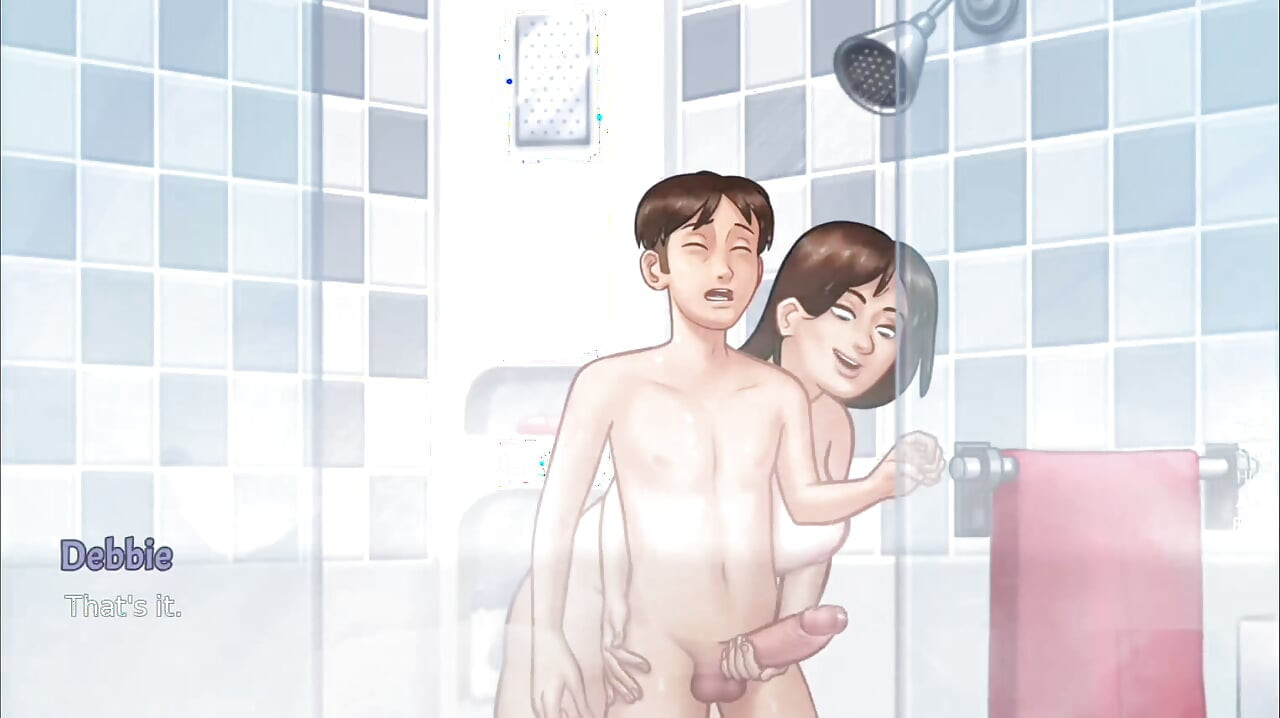 Debbie milks Anons huge cock in the shower - summertime saga gameplay