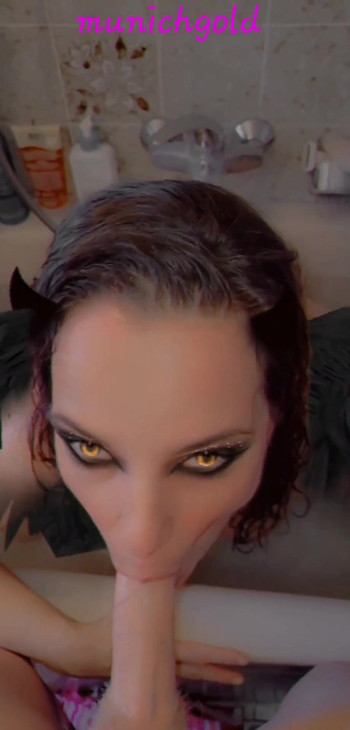 Stunning moment from "devilish blowjob with angel wings..Snapchat fun in the bathtub"