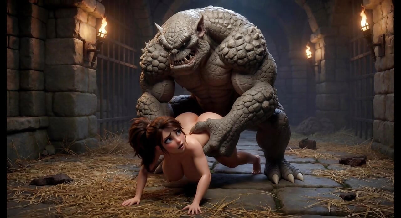 Cave Monster capturado e fodido mulher peituda - várias posições e anal