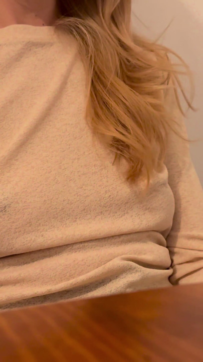 Having Pizza in a sheer blouse in public  in a restaurant exposing my big nipples | Clip 2