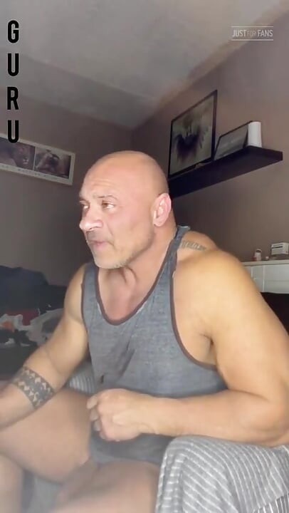 Talking Talking After Jerking. Mr Guru Bodybuilder at Home