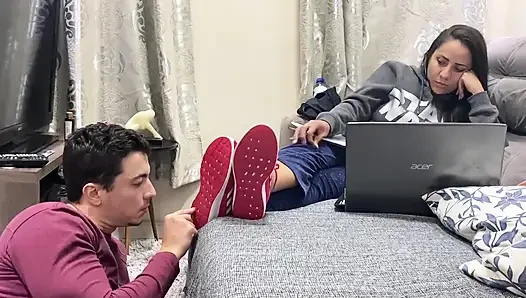 Kiffa Ignores Foot Slave While He Licks Her Sneakers Clean