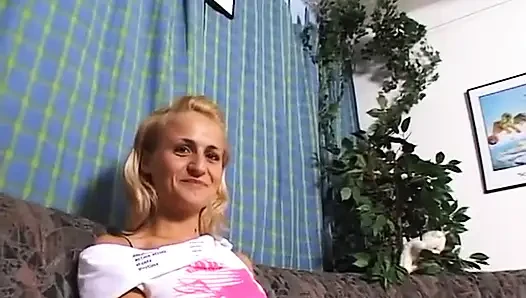 Blonde teen at casting showing her small tits