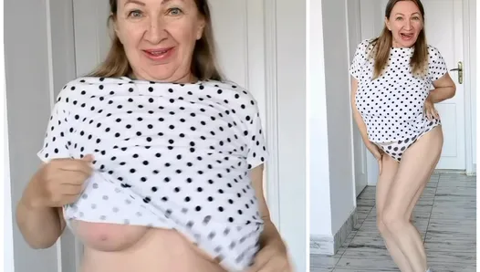 Twirling in Dots: Busty Granny MariaOld’s  Sexy Dance Delight