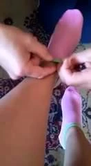 Slave put socks of his mistress