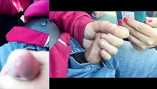 Public handjob almost caught, he likes to film me and watch me cum!