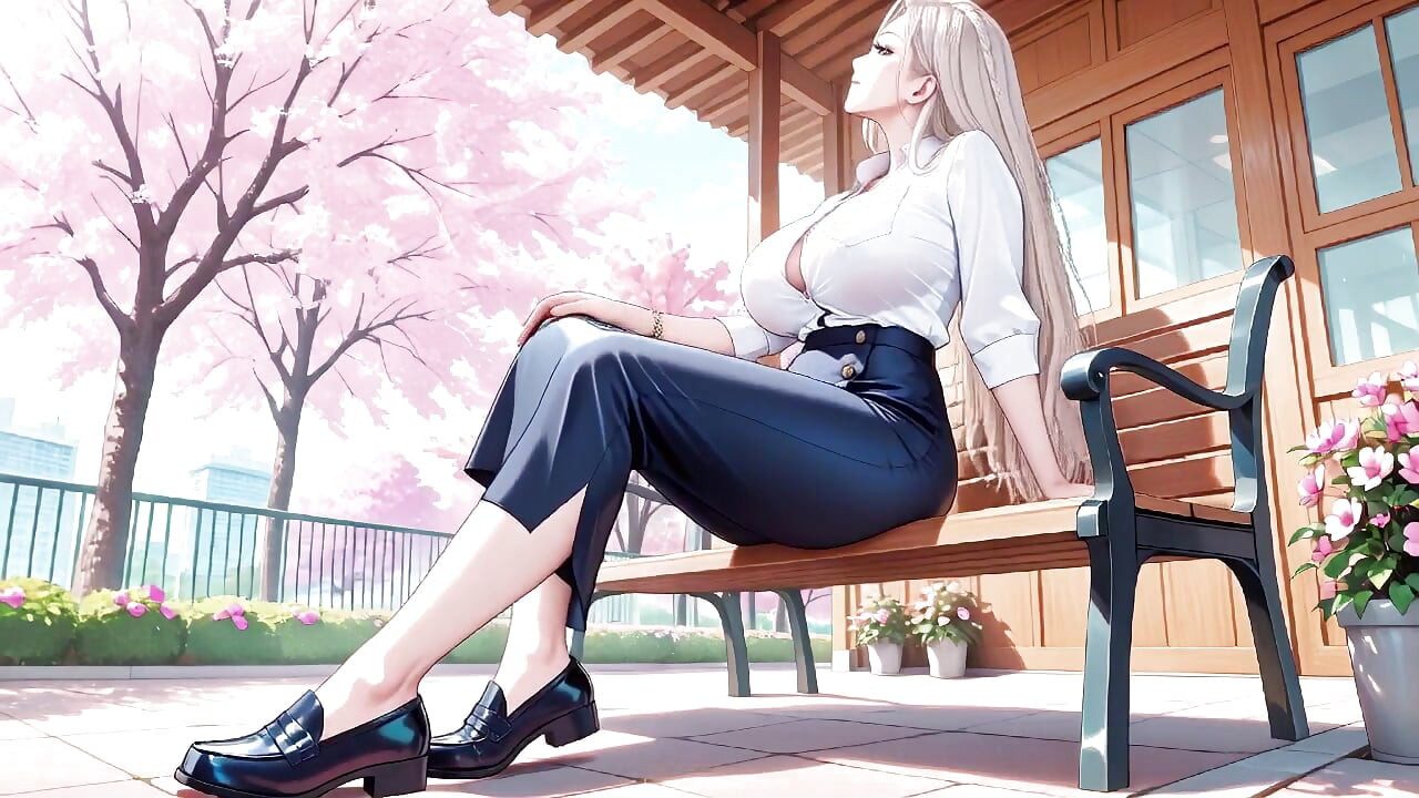 ครูผมบลอนด์! การยั่วยวนอย่างรุนแรงใต้เสื้อเชิ้ตสีขาวแบบเปิด Lazily พิงบนโต๊ะเรียน