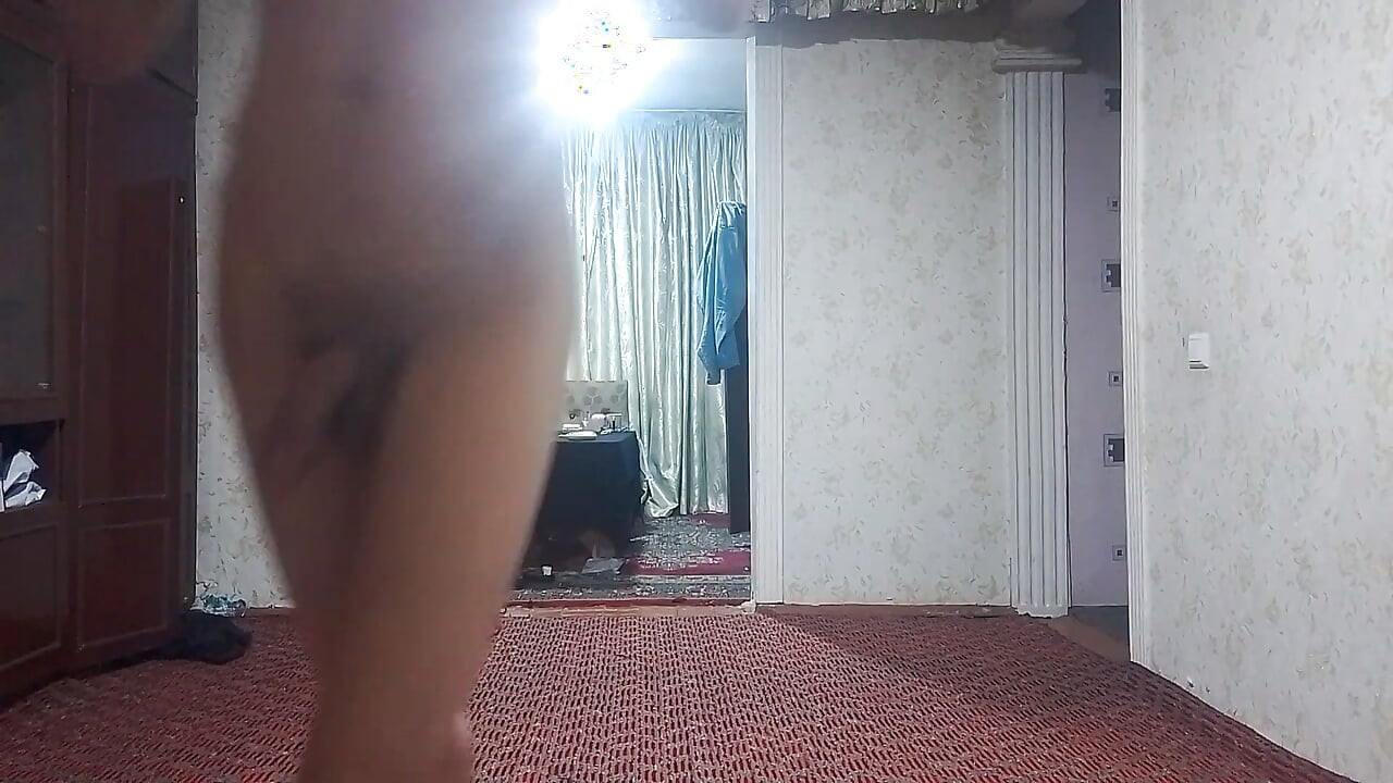 Gay guy at home nude walks
