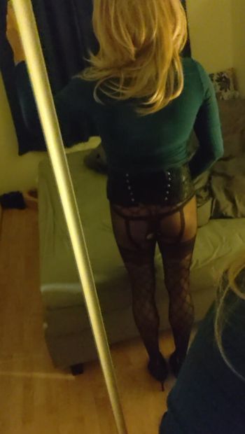 Trying crossdressing n front of the mirror