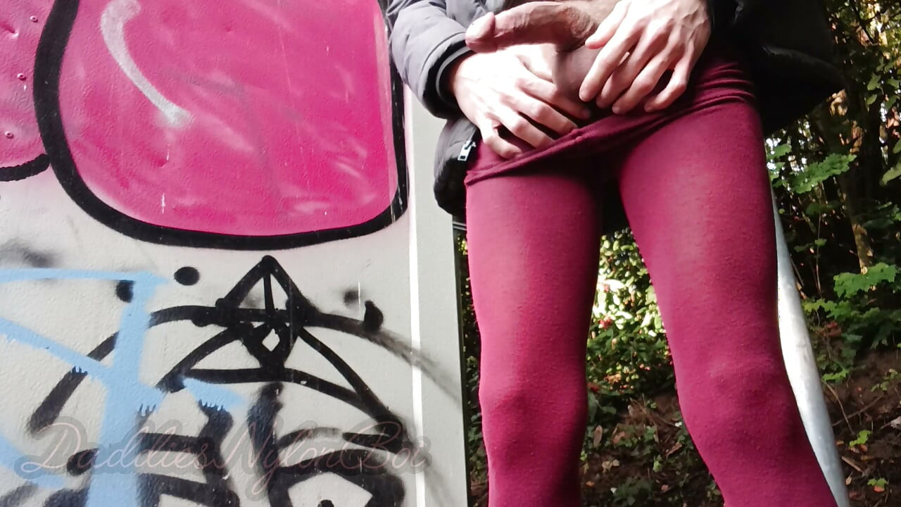 Hairy Sissy in Nylons - Jerking Off in the Nature