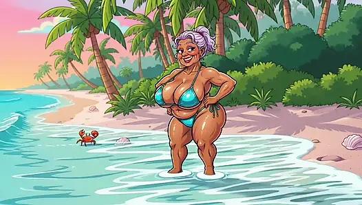 Vollbusige oma, riesige möpse, strand necken - neuer ai-stil