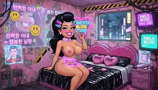 Lustiges cartoon-mädchen oben ohne, ai animation