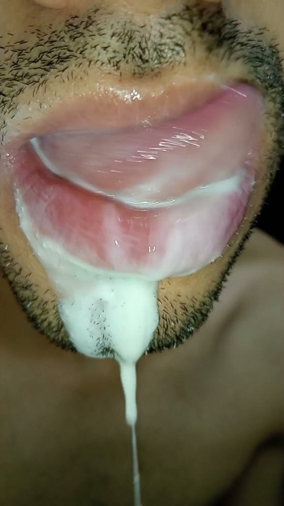 Cum in my mouth, play with your cum, and swallow it, close-up, naughty gay, tongue, sloopy | Clip 3