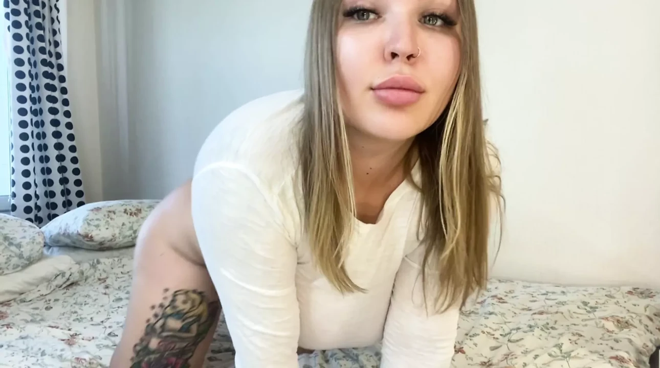 gorgeous blonde teen & big white dildo footjob closeup