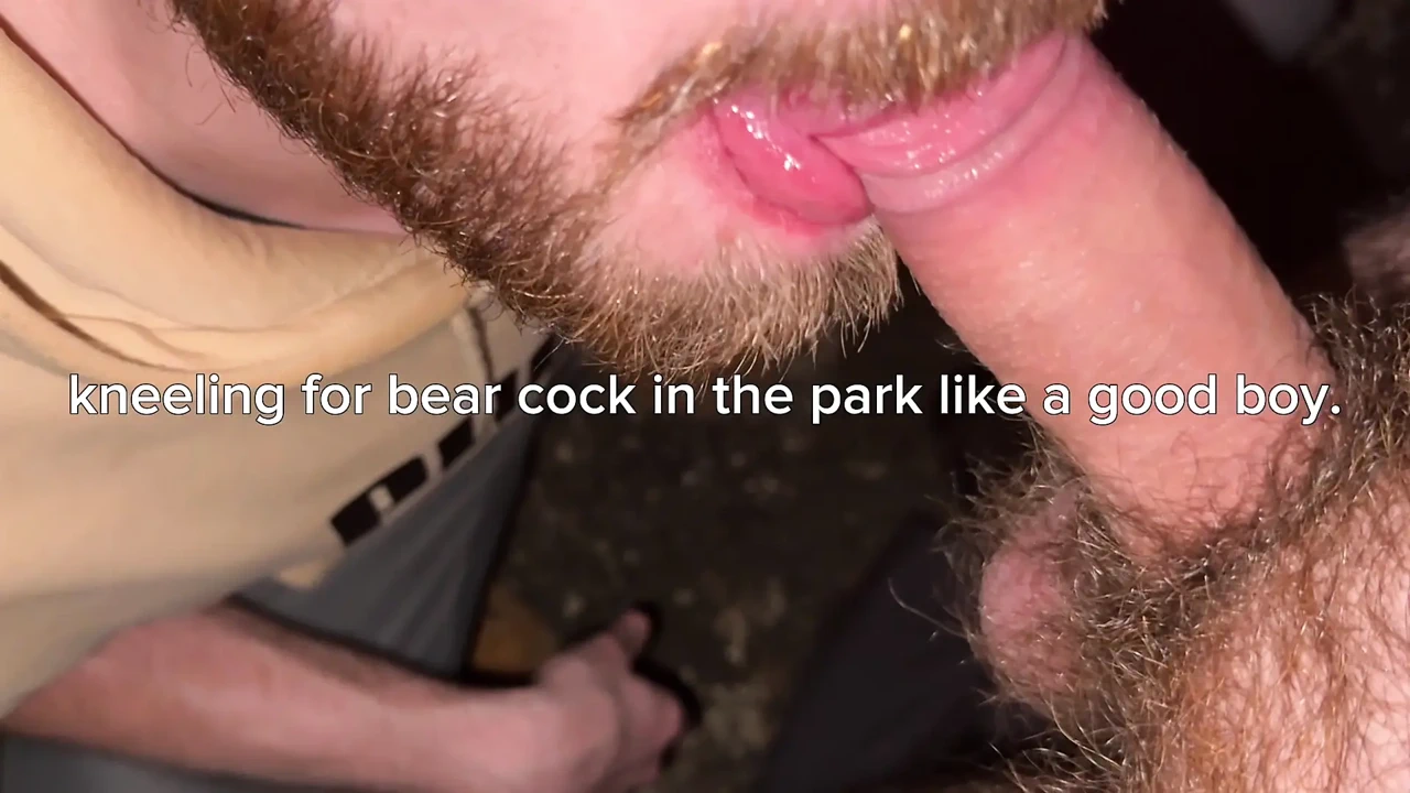 Drinking bear dad piss and cum from the tap, cruising outdoors park blowjob