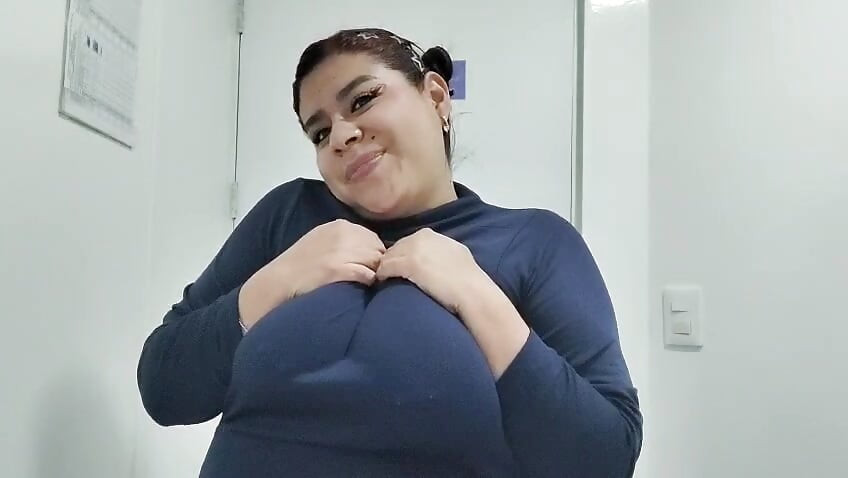 Playing with my tits at work