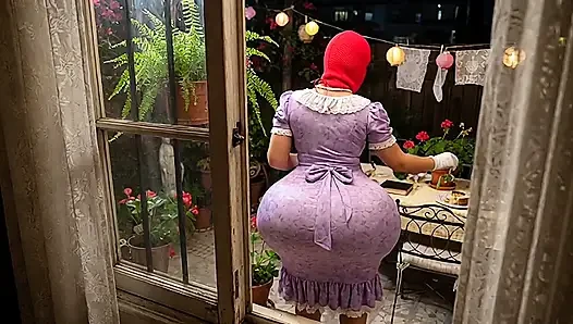 Nachbarin mit dickem arsch ausspioniert im garten im blumigen kleid