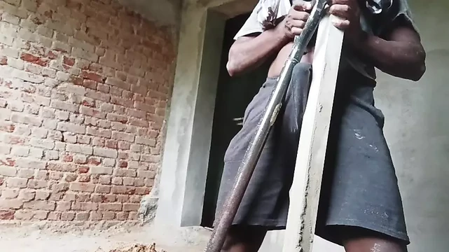 Sweaty Labour Boy Playing With Cock Hair