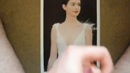 Anne Hathawy Cum Tribute (White dress cleavage)