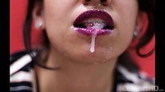 Diaporama photo n ° 2 - Lèvres violettes - Du sperme CFNM dégouline et du sperme sur les vêtements!