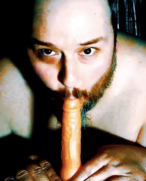 Chubby sucking dildo