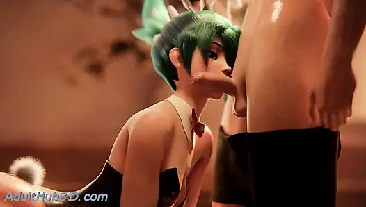 Grünhaariges häschenmädchen lutscht und wird gefickt