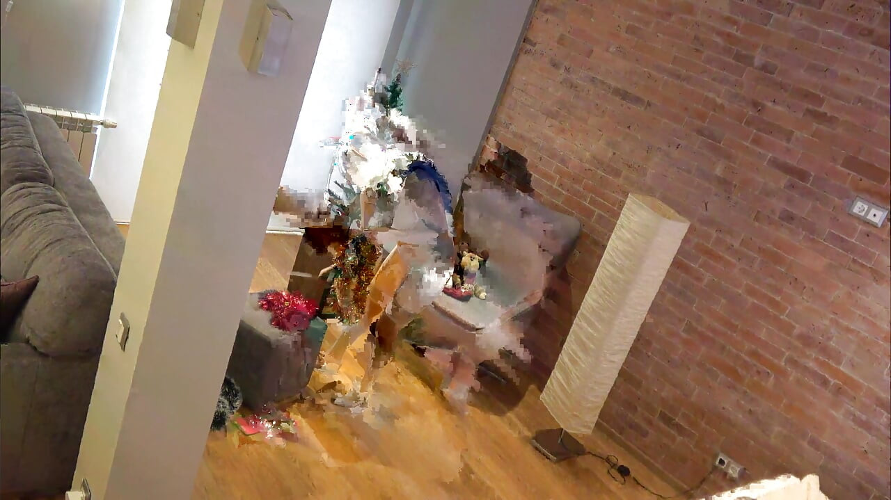Busty Teen with Glasses Is Caught on Amateur Camera Decorating the Christmas Tree