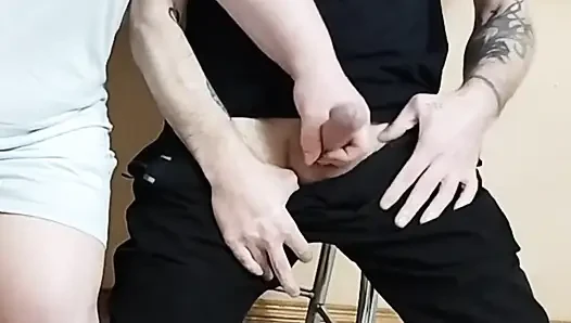 The Bitch Jerks off My Dick and Look at the Cum