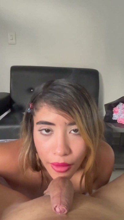 My best friend's girl sucks my cock smoking cigarette and swallows my cum | Clip 1