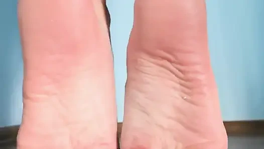 Custom Video for Bruno Feet on the Floor, Scrunching Toes and Showing Wrinkled Clean Soles Close to the Camera