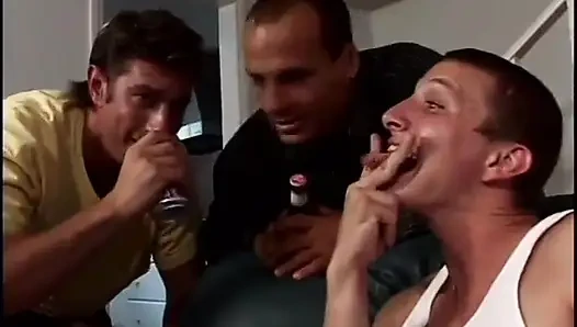 Two sluts and three studs are having a sex orgy when one guy turns into a werewolf