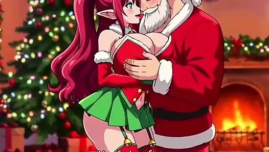 Santa give special gift to busty milf on Christmas