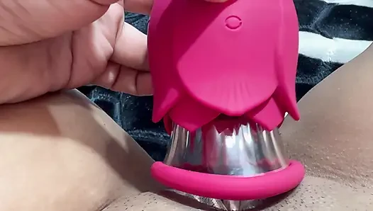 Young girl uses powerful sucker