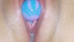 Fucking my wet pussy with a lollipop!