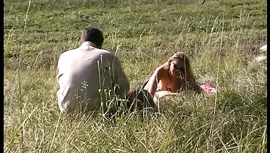 Busty blonde pussy licked and slammed outdoors