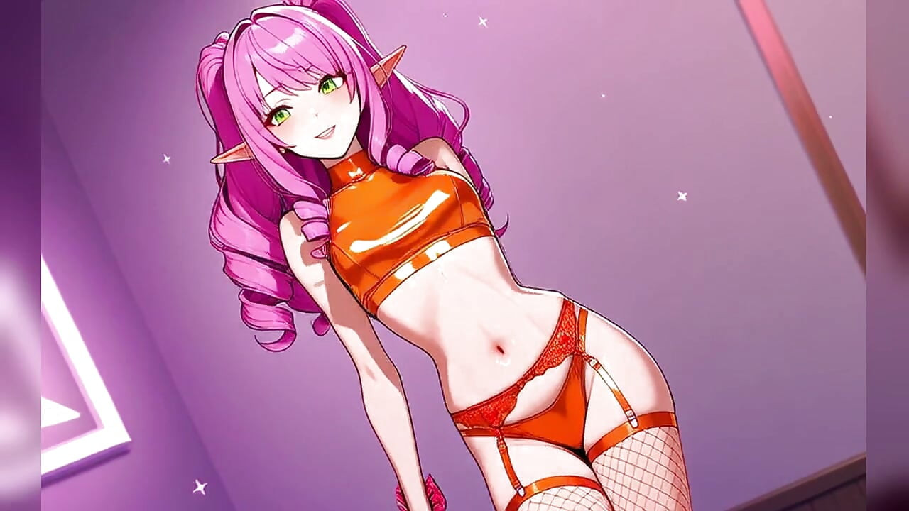 Pink Curly Elf Orange Bikini Neon Dance - Sexy AI Babes