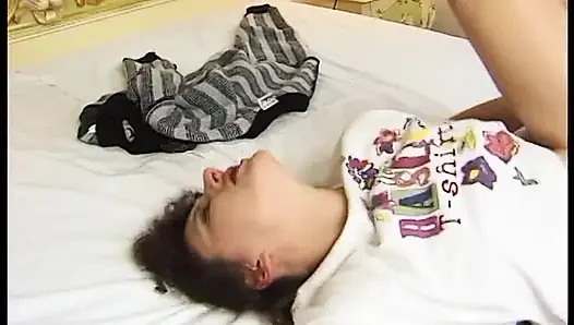 Brunette wearing lingerie gets fingered and ass fucked