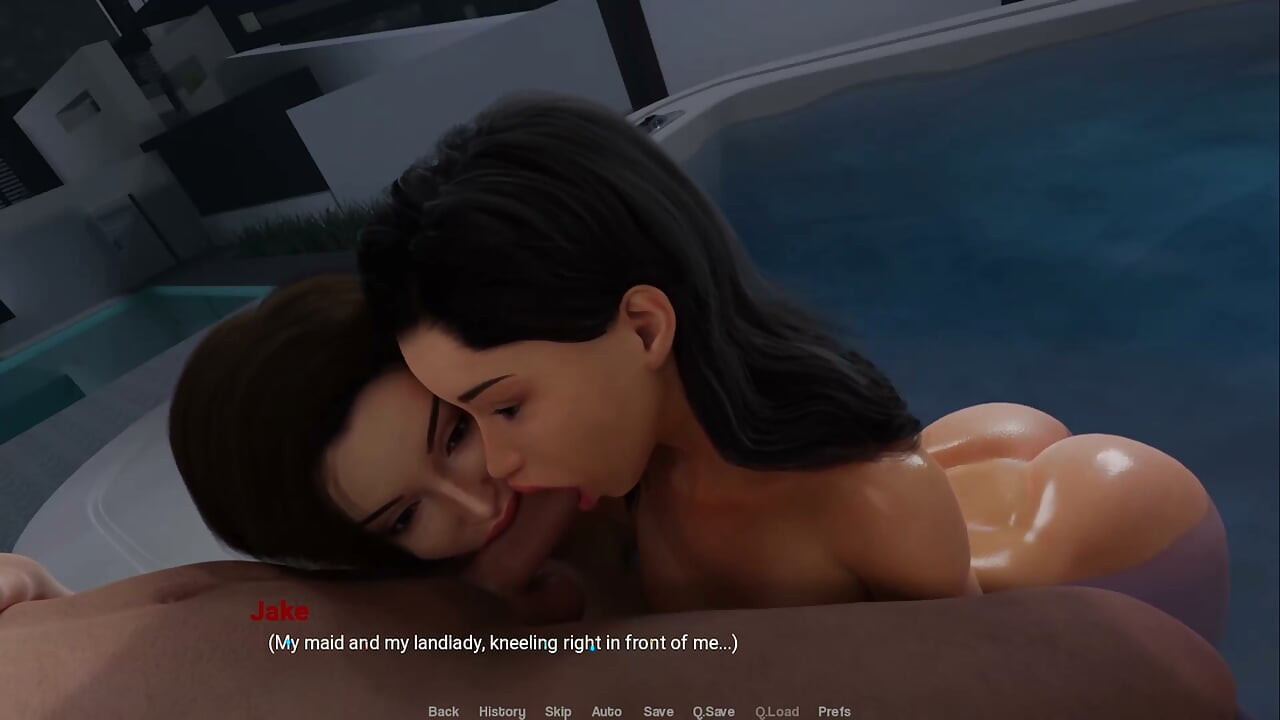 Away From Home #57 MILF Threesome in Hot Tub - Animated 3D Porn Game