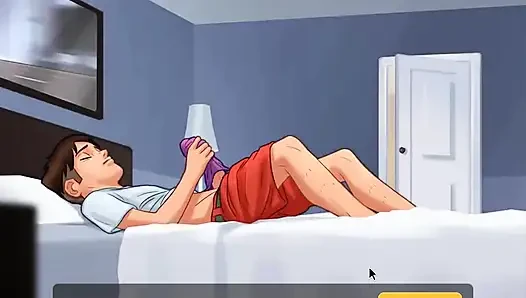 Summertime saga: stepmom caught her stepson masturbating on her underwea...