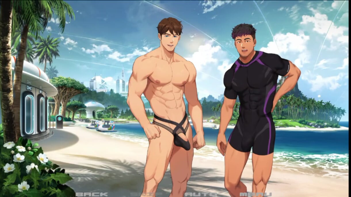 Sun and beach, Enjoying the city with her muscular boyfriend.