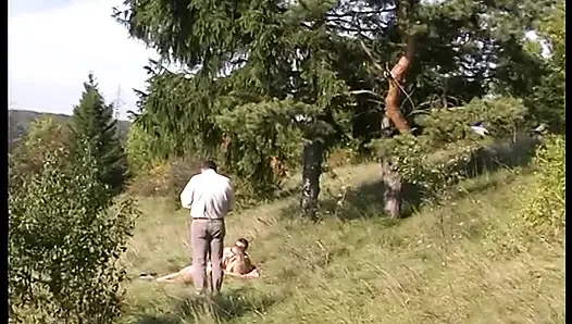 Busty blonde pussy licked and slammed outdoors