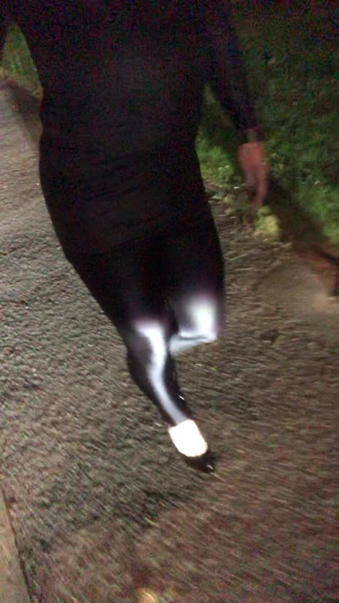 Lycra in car headlights, he was loving it.