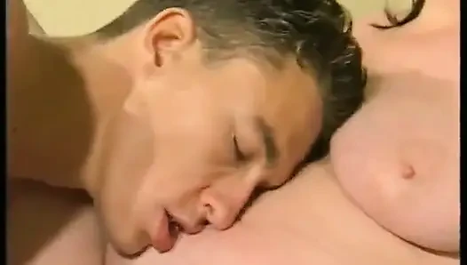 Mature bbw gets her hairy pussy fucked by young fella