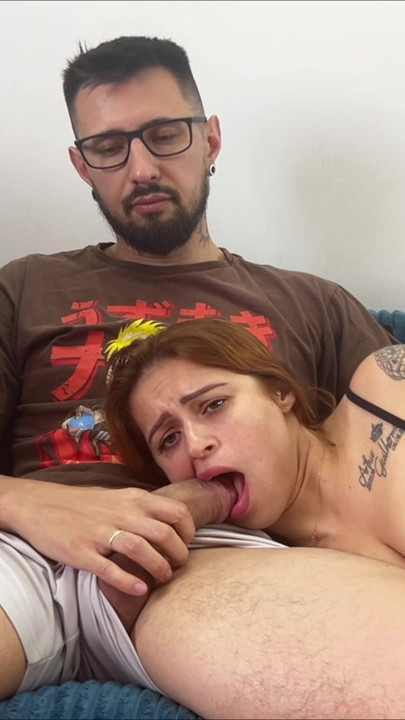 Redhead Roommate Gets Surprise on Her Lap: Quiet Blowjob