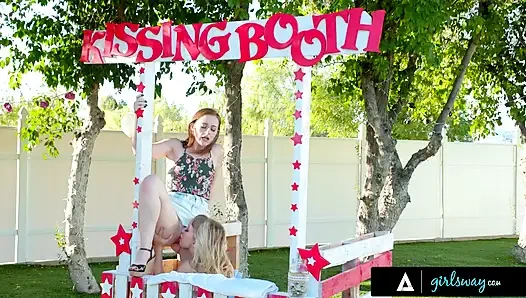 GIRLSWAY - Sneaky Danni Rivers Eats & Fingers Ivy Wolfe While She's Kissing Customers For Charity