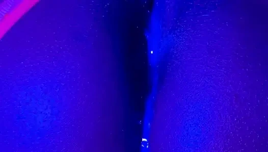 Ebony Goddess Leaking: Neon Thong & Dildo Squirt