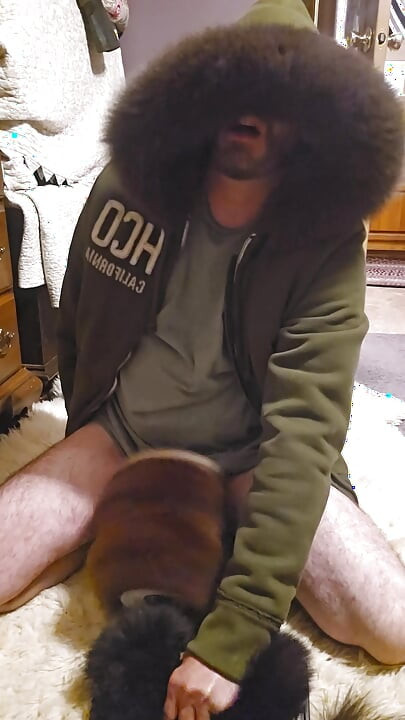 In my favorite furry hood getting serviced my fur. Machine