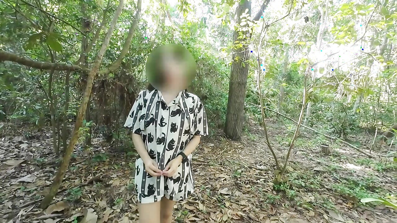 Cute Thai girl bragging but pushing masturbation Pain in the forest Thai voice