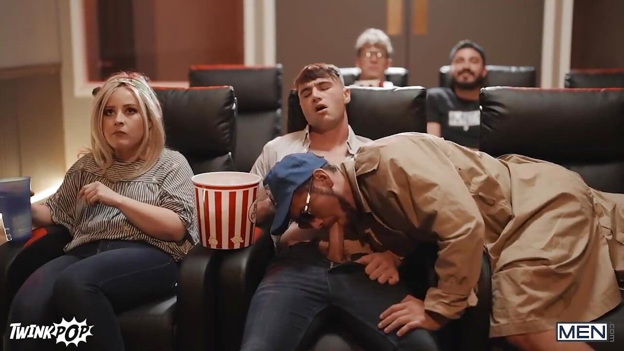 Twinkpop - Dante, sneaking over to suck Michael's cock, horny guys are caught by twink usher Troye Dean
