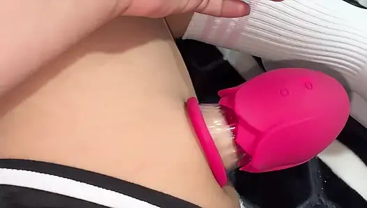 Young girl uses powerful sucker